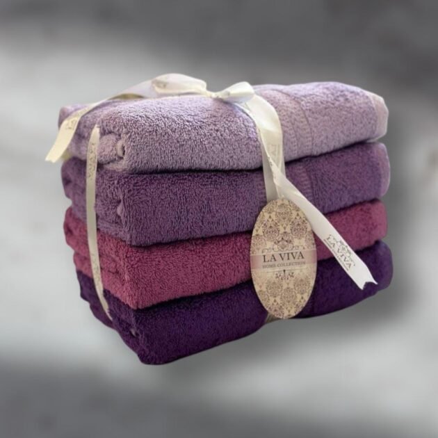 Ensemble serviettes de visage 4 pièces dégradé 100% Cotton Mauve