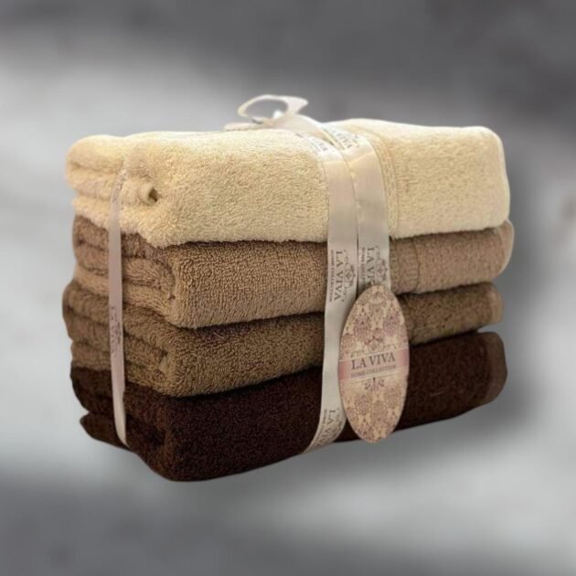 Ensemble serviettes de visage 4 pièces dégradé 100% Cotton Marron