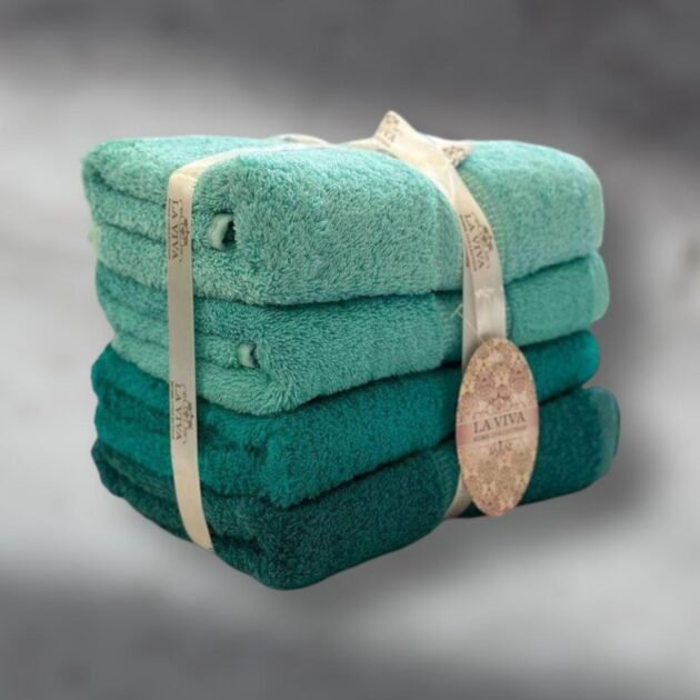 Ensemble serviettes de visage 4 pièces dégradé 100% Cotton Vert d'eau
