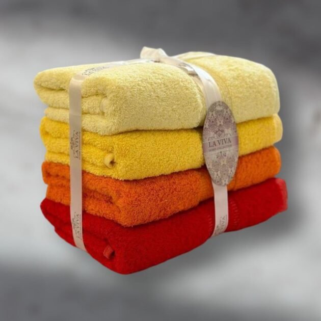 Ensemble serviettes de visage 4 pièces dégradé 100% Cotton Jaune